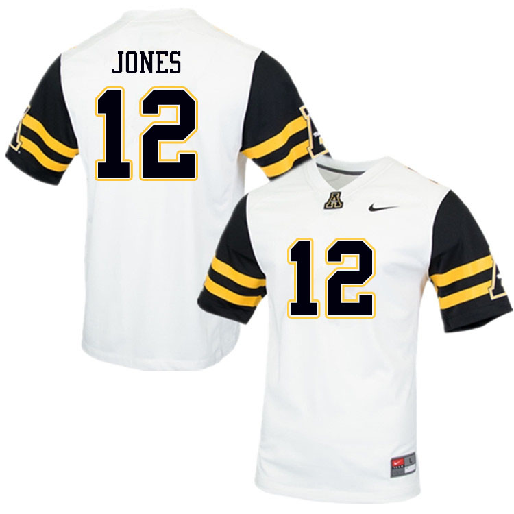 Men #12 Steven Jones Appalachian State Mountaineers College Football Jerseys Sale-White
